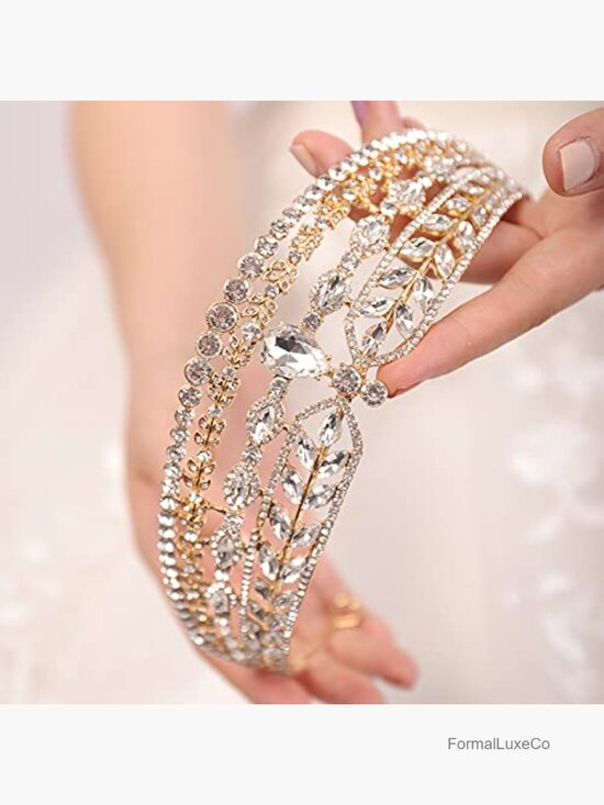 Gold Crystal Princess Crown Tiara Headband Rhinestone Wedding Prom Queen main image 5